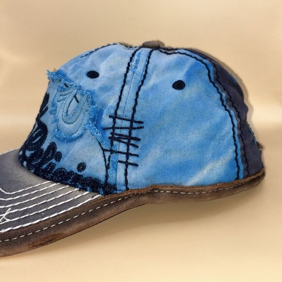 True Religion Men’s Distressed Trucker Cap All Sz Blue Denim Embroidered Vintage - Picture 3 of 10